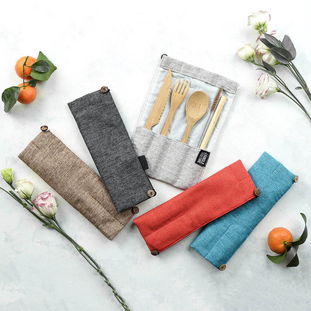 Bamboo Cutlery Set (Red Bag)